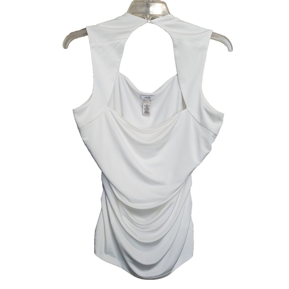 Cache White Cut-Out Neckline Ruched Sides Stretchy Lined Blouse Size XL 90s Y2K